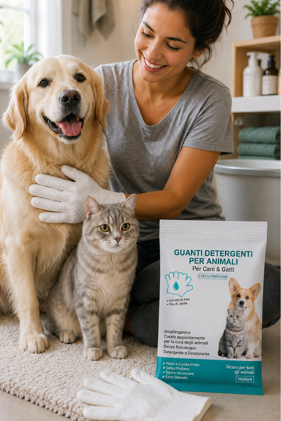 Guanti Detergenti Senza Risciacquo per Cani e Gatti
