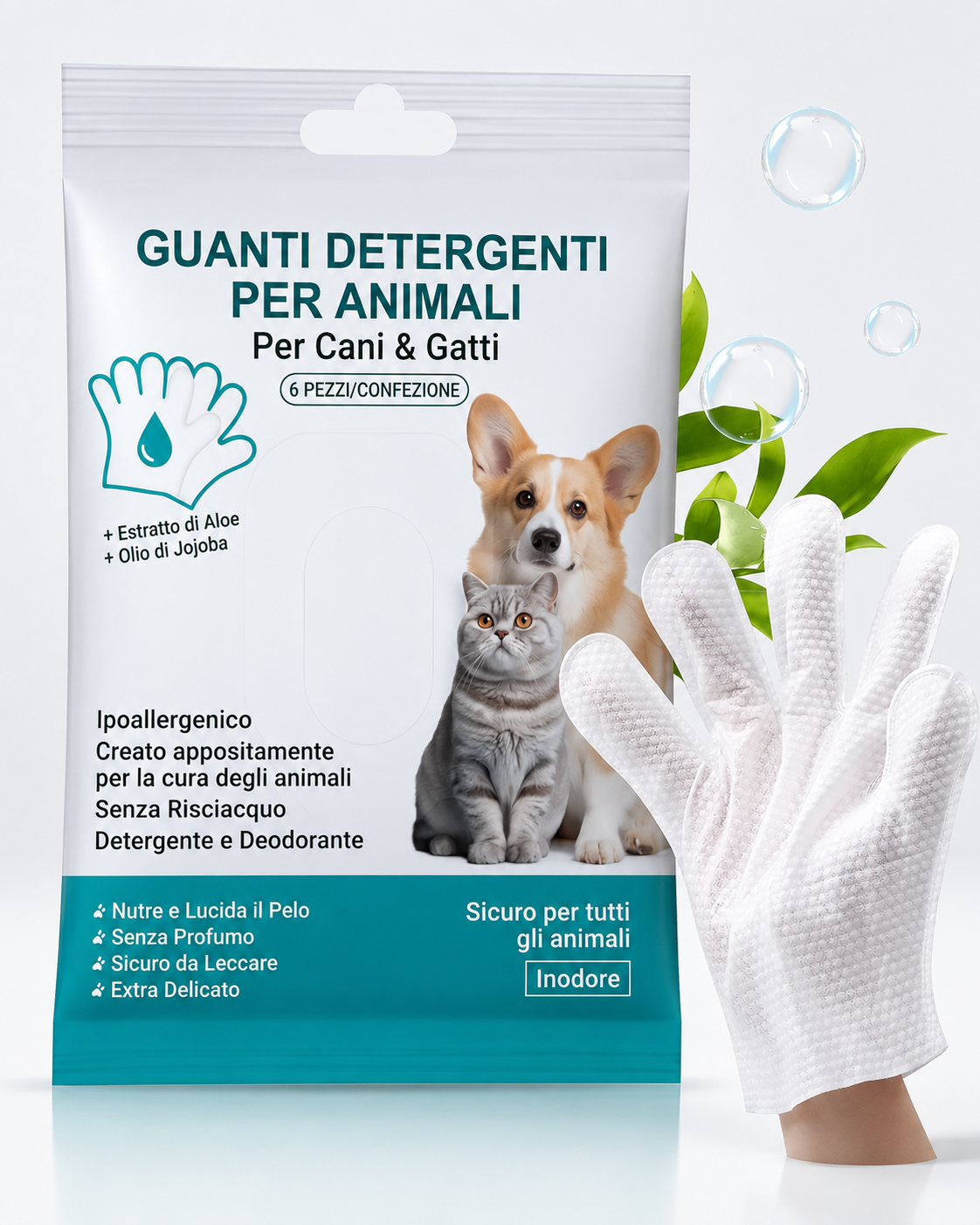 Guanti Detergenti Senza Risciacquo per Cani e Gatti