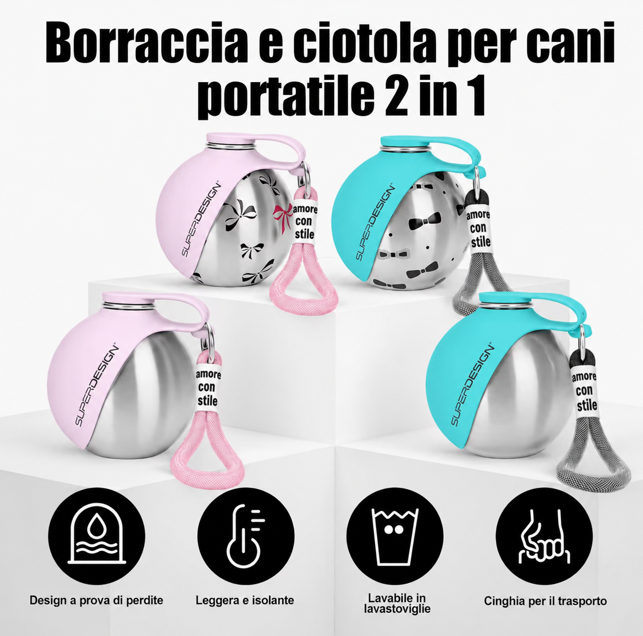Borraccia Portatile per Cani con Ciotola Integrata 2 in 1