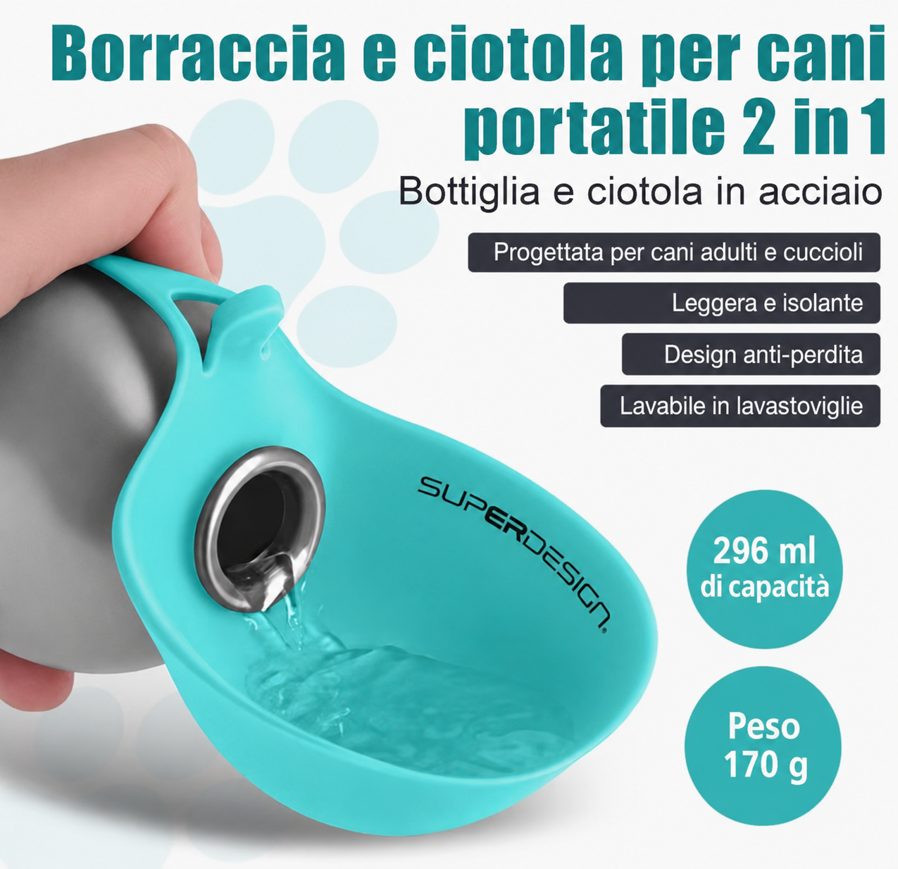 Borraccia Portatile per Cani con Ciotola Integrata 2 in 1